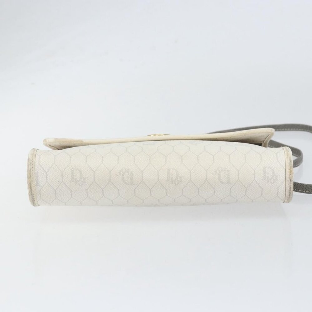 Authentic Christian Dior Honeycomb Canvas Shoulder Bag PVC Gold White - Picture 16 of 16